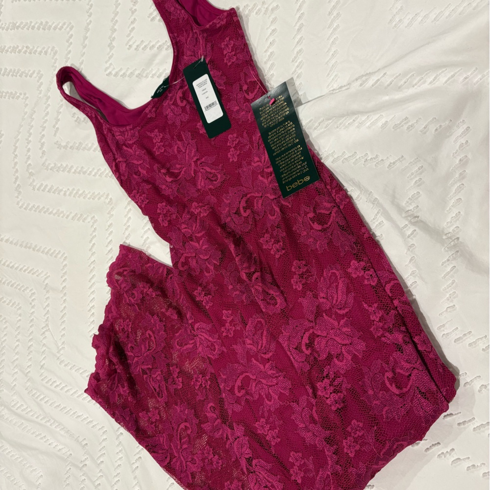 bebe Floral Lace Chemise in Deep Magenta
